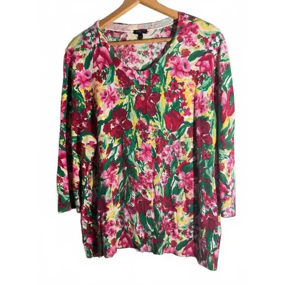 Talbots Floral Cardigan Sweater - Vibrant Spring Colors, Size 2X - Picture 1 of 7